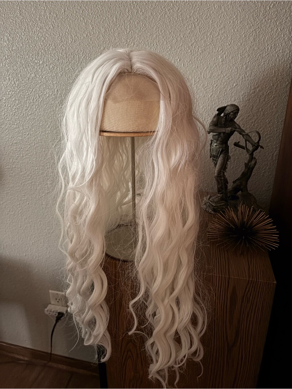 White Long Wavy Lace Front Wig - Unbranded-Substantial weight